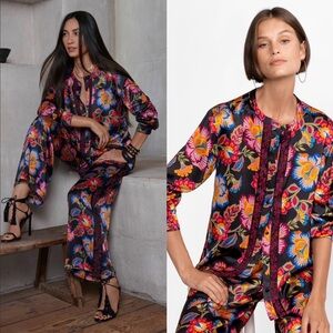 JOHNNY WAS Sidonia Mandarin button  down shirt 100% silk size XXL (only shirt)